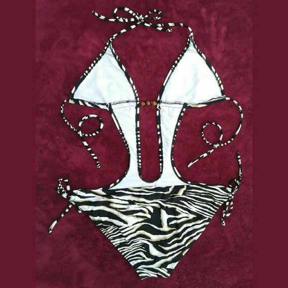 Zebra Triangle Halter Plunge Monokini Apollo Swim - Picture 5 of 8